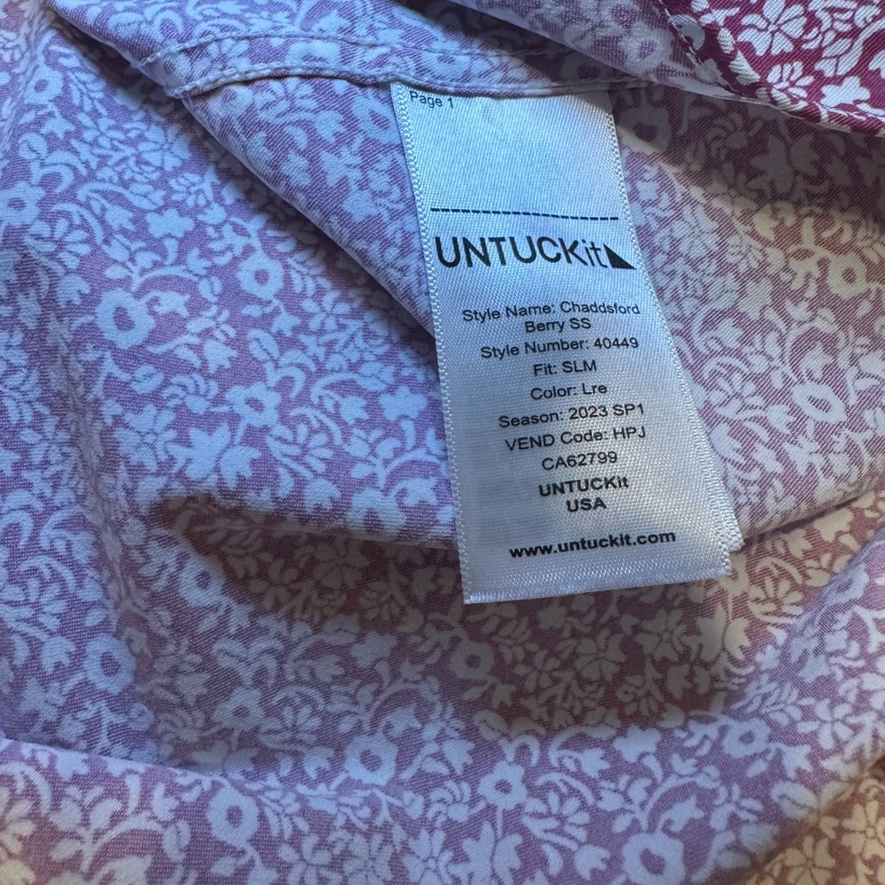 UNTUCKit Chaddsford Berry SS Slim Fit Button Down Shirt Size Large - Picture 6 of 6